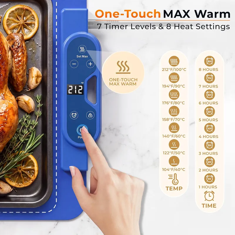 FJAU Warming Mat for Food, 7 Heat Levels