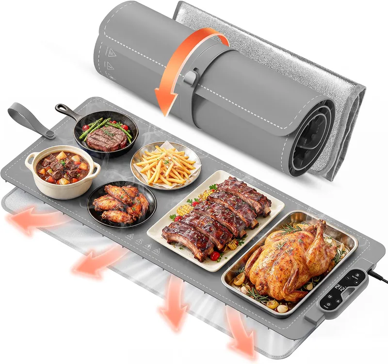 FJAU Warming Mat for Food, Extra Large 37”x15”, Gray